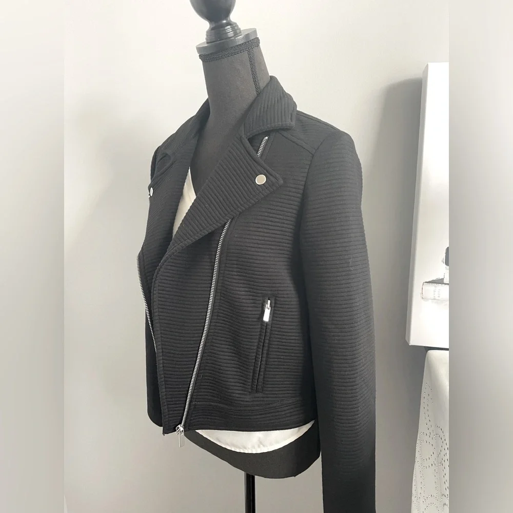 Black Ribbed Moto Jacket NWT - Picture 2 of 6